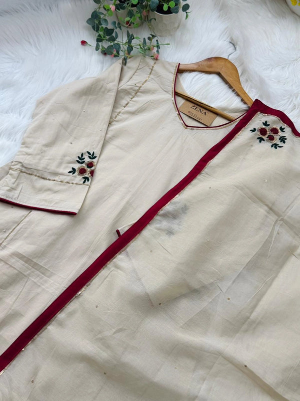 ✨ Premium Mul Chanderi Hand Detailed A-Line Kurti Set ✨