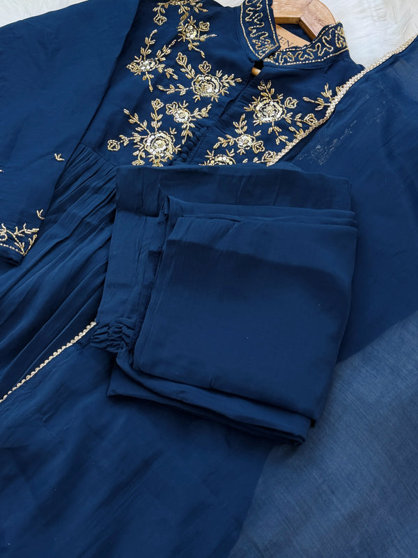 ✨ Glass Chanderi Handwork Anarkali Set ✨
