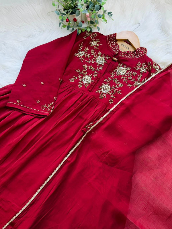 ✨ Glass Chanderi Handwork Anarkali Set ✨