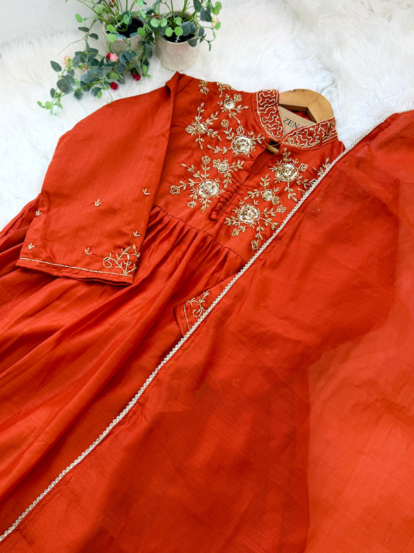 ✨ Glass Chanderi Handwork Anarkali Set ✨