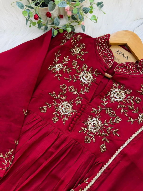 ✨ Glass Chanderi Handwork Anarkali Set ✨