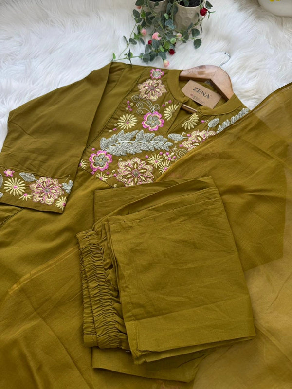 ✨ Pure Cotton Embroidered Kurti Set ✨