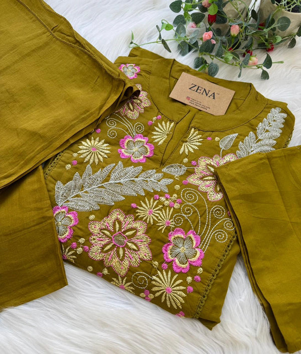 ✨ Pure Cotton Embroidered Kurti Set ✨