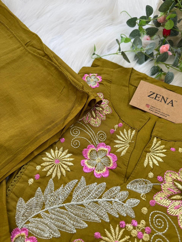 ✨ Pure Cotton Embroidered Kurti Set ✨