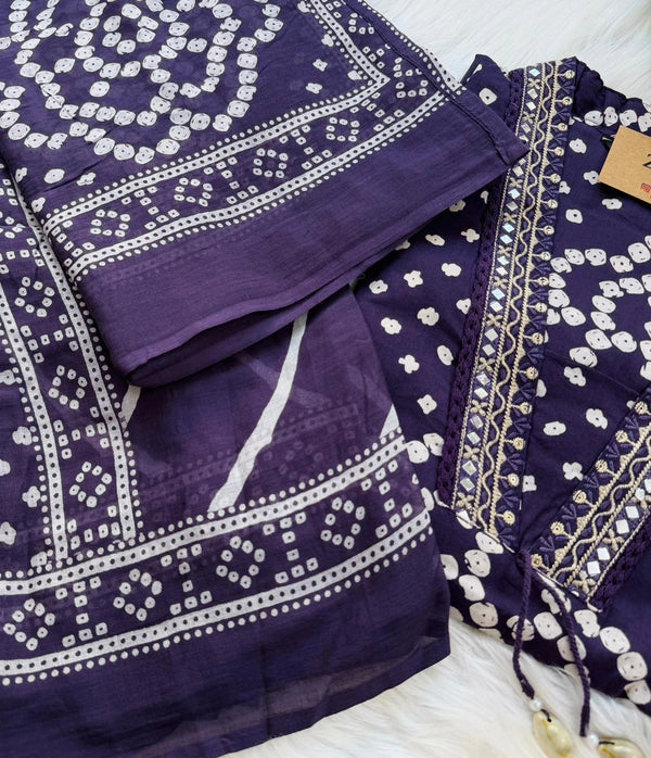 ✨ Pure Cotton Mirror Work Kurti Set with Handwork Details ✨