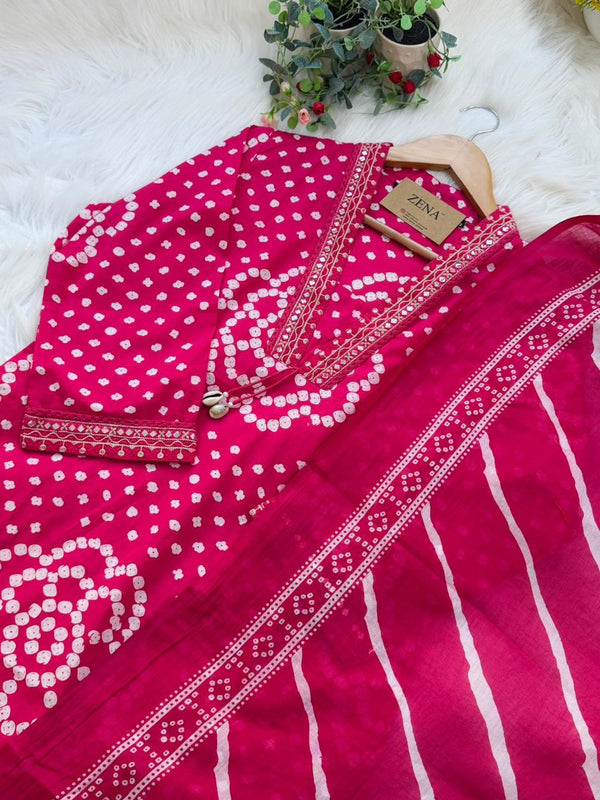 ✨ Pure Cotton Mirror Work Kurti Set with Handwork Details ✨