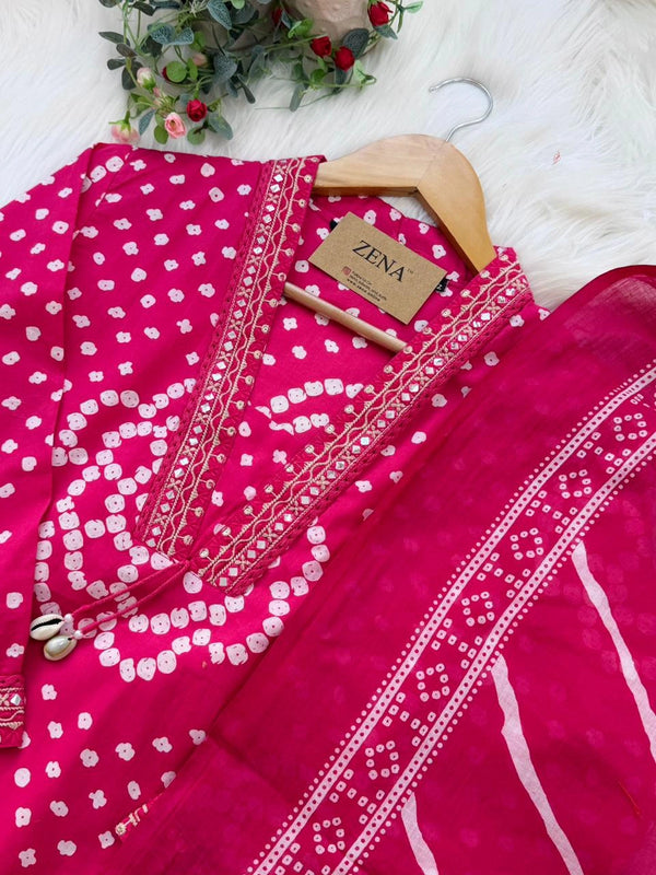 ✨ Pure Cotton Mirror Work Kurti Set with Handwork Details ✨