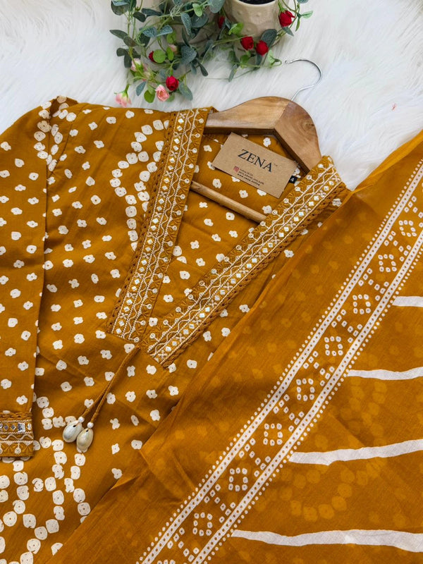 ✨ Pure Cotton Mirror Work Kurti Set with Handwork Details ✨
