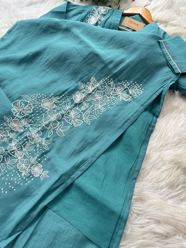 ✨ Modal Mul Chanderi Embroidered Kurti Set ✨
