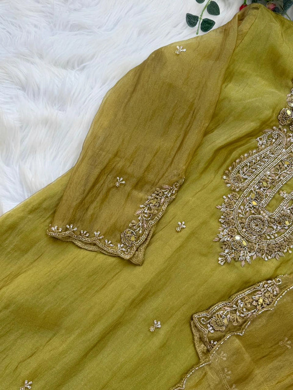 ✨ Premium Crushed Tissue Silk Handwork Suit – Top, Bottom & Dupatta ✨