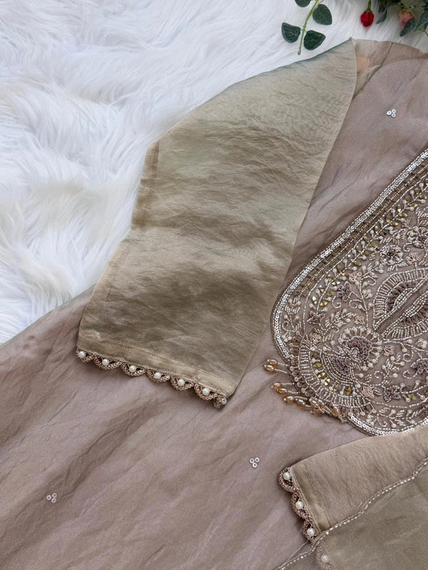 ✨ Premium Crushed Tissue Silk Handwork Suit – Top, Bottom & Dupatta ✨