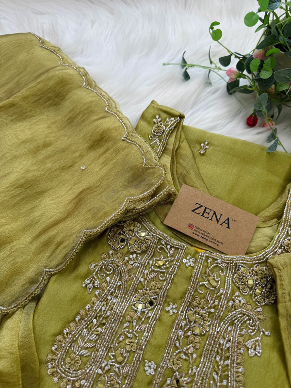 ✨ Premium Crushed Tissue Silk Handwork Suit – Top, Bottom & Dupatta ✨