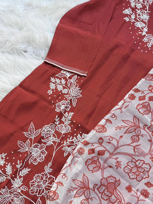 ✨ Modal Mul Chanderi Embroidered Kurti Set ✨