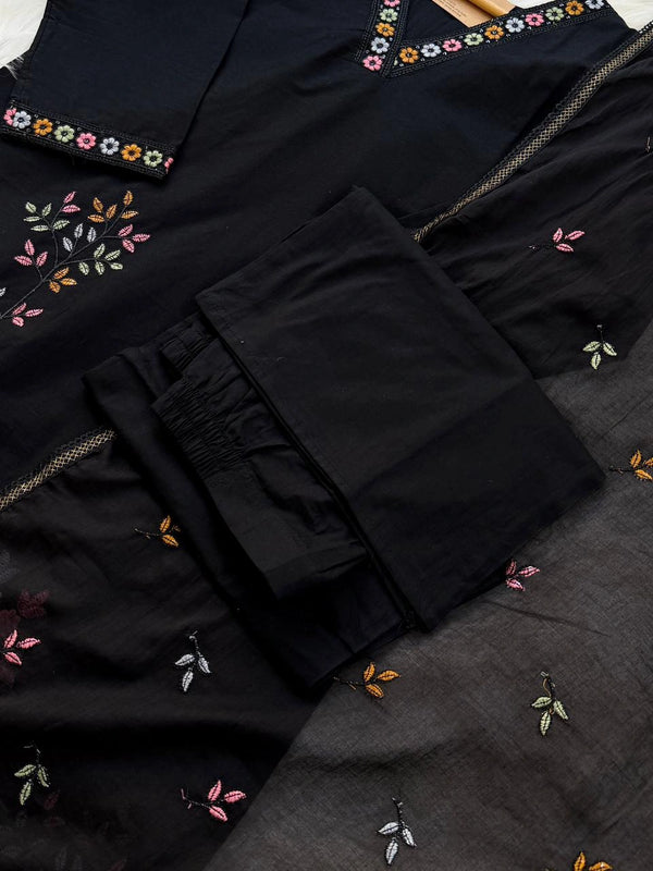 ✨ Cotton Embroidered V-Neck Kurti Set ✨