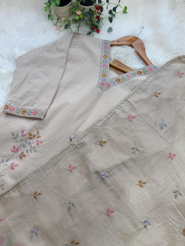 ✨ Cotton Embroidered V-Neck Kurti Set ✨