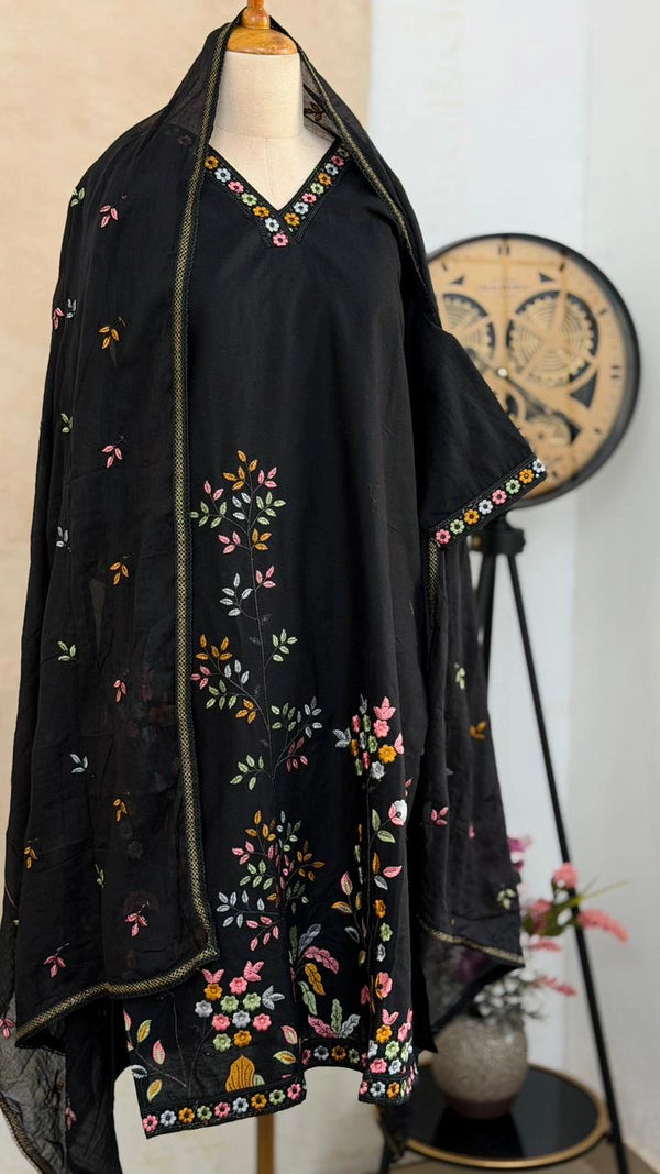 ✨ Cotton Embroidered V-Neck Kurti Set ✨