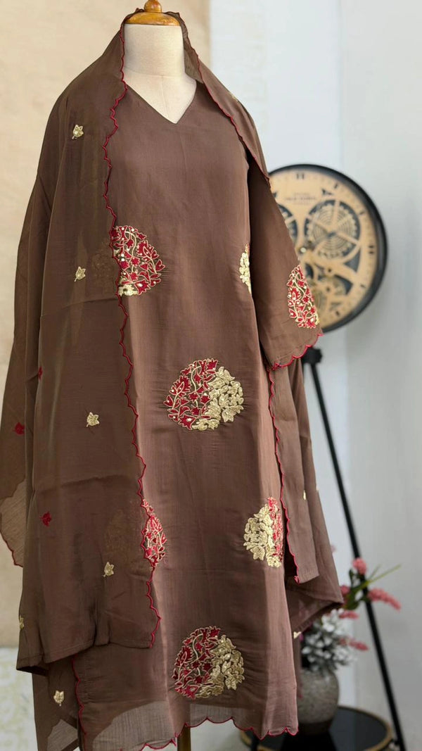 ✨ Roman Silk Embroidered Partywear Kurti Set ✨