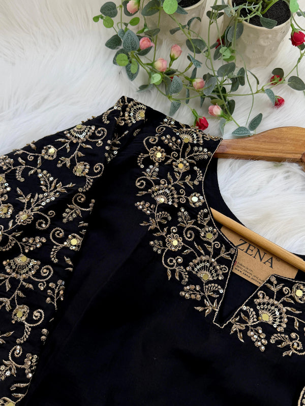 ✨ Glass Chanderi Embroidered Party Wear Kurti Set ✨