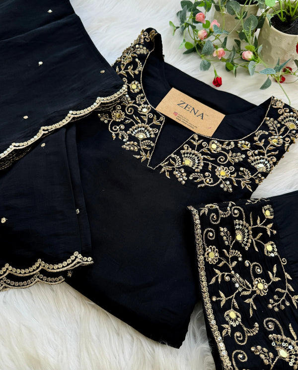 ✨ Glass Chanderi Embroidered Party Wear Kurti Set ✨