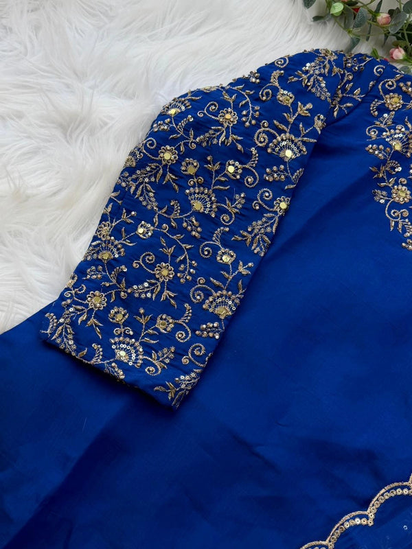 ✨ Glass Chanderi Embroidered Party Wear Kurti Set ✨