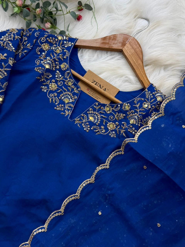 ✨ Glass Chanderi Embroidered Party Wear Kurti Set ✨