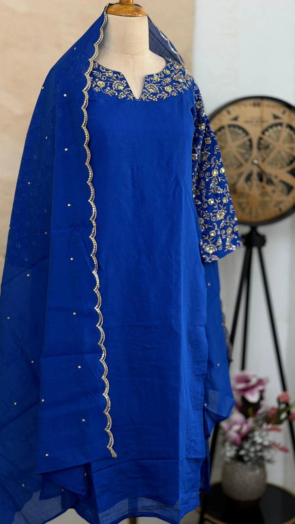 ✨ Glass Chanderi Embroidered Party Wear Kurti Set ✨