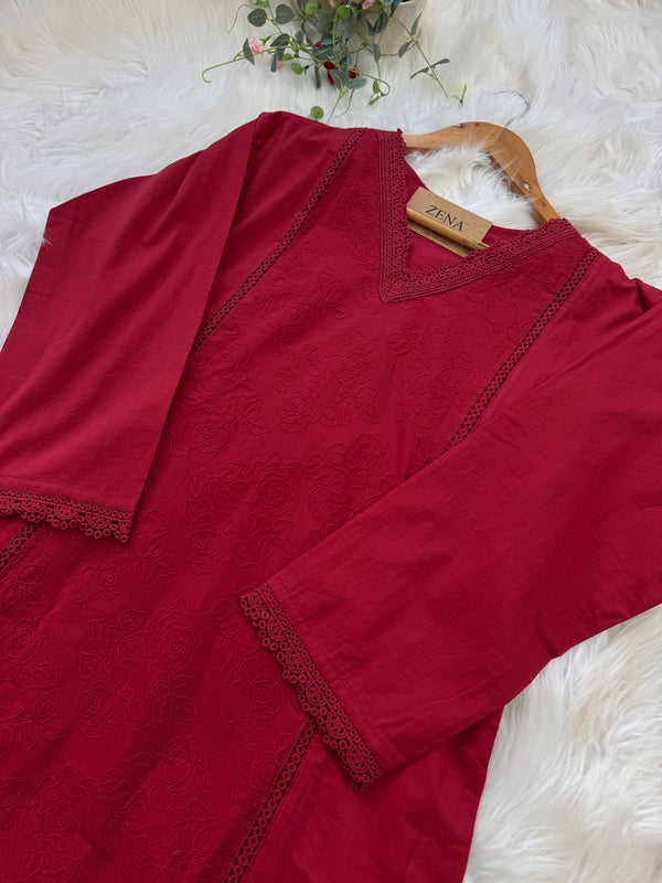 ✨ Premium Cotton Embroidered V-Neck Kurti Set ✨