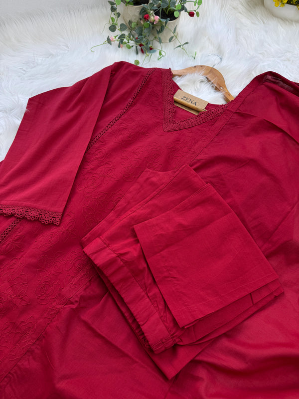 ✨ Premium Cotton Embroidered V-Neck Kurti Set ✨
