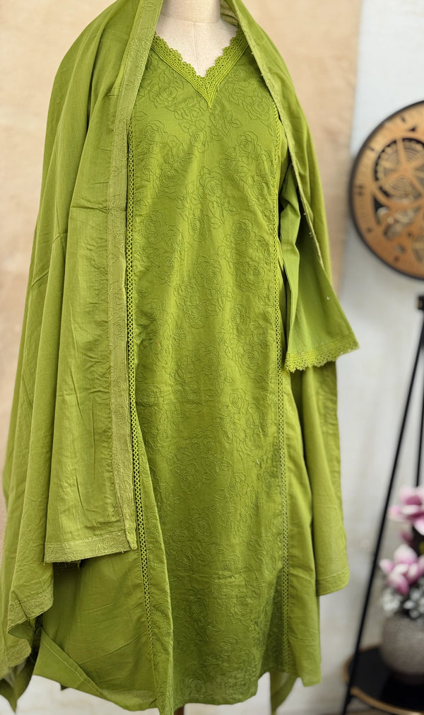 ✨ Premium Cotton Embroidered V-Neck Kurti Set ✨