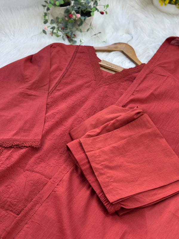 ✨ Premium Cotton Embroidered V-Neck Kurti Set ✨