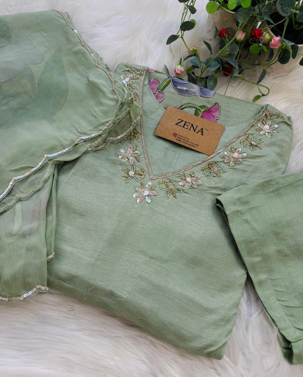 ✨ Dola Silk Hand-Detailed Party Wear Suit ✨