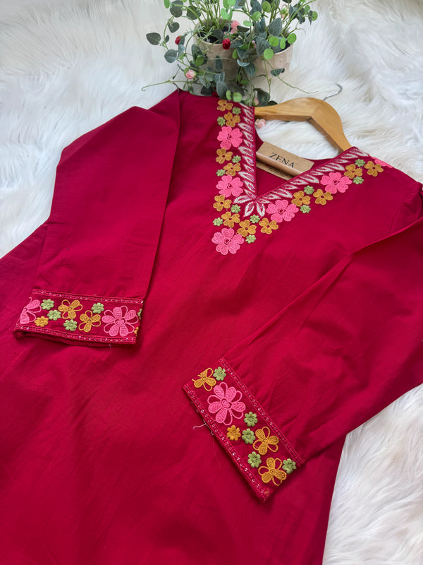 ✨ Pure Cotton Embroidered Kurti Set ✨