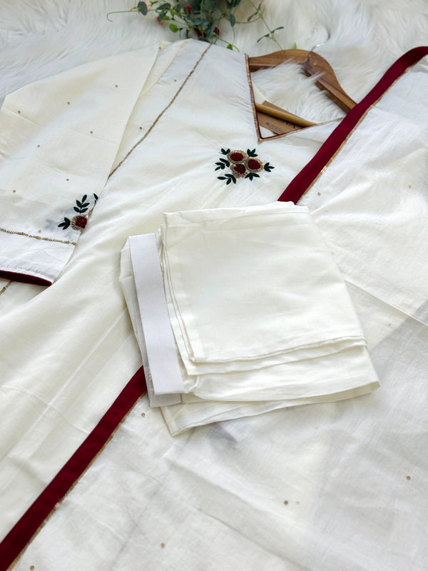 ✨ Premium Cotton Embroidered Hand-Detailed A-Line Kurti Set ✨