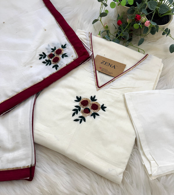 ✨ Premium Cotton Embroidered Hand-Detailed A-Line Kurti Set ✨