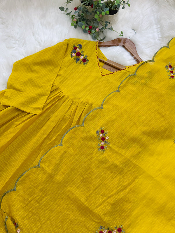 ✨ Premium Kota Fabric Embroidered Anarkali Set ✨