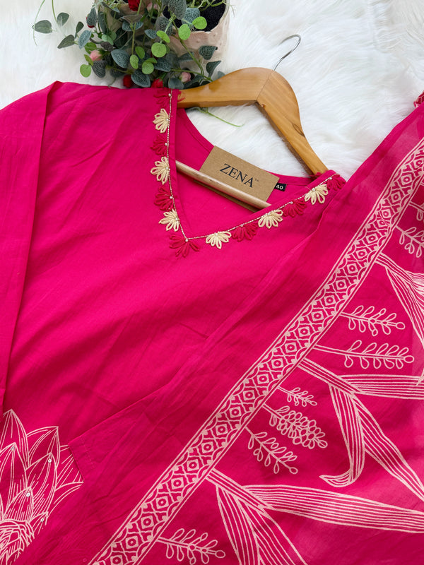 ✨ Pure Cotton Kurti Set with Thread Work Details ✨