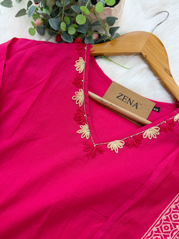 ✨ Pure Cotton Kurti Set with Thread Work Details ✨