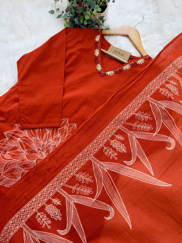 ✨ Pure Cotton Kurti Set with Thread Work Details ✨