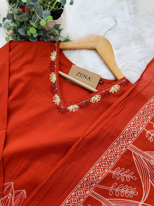 ✨ Pure Cotton Kurti Set with Thread Work Details ✨