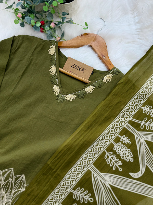 ✨ Pure Cotton Kurti Set with Thread Work Details ✨