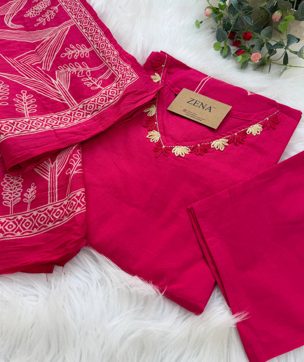 ✨ Pure Cotton Kurti Set with Thread Work Details ✨