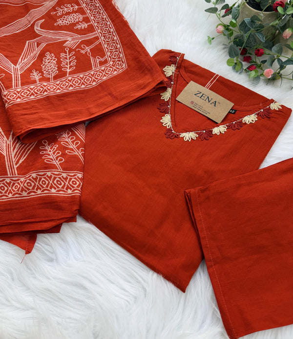 ✨ Pure Cotton Kurti Set with Thread Work Details ✨