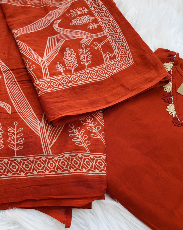 ✨ Pure Cotton Kurti Set with Thread Work Details ✨