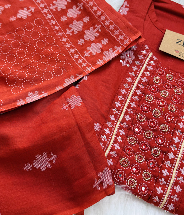 ✨ Pure Cotton Mirror Work Kurti Set ✨