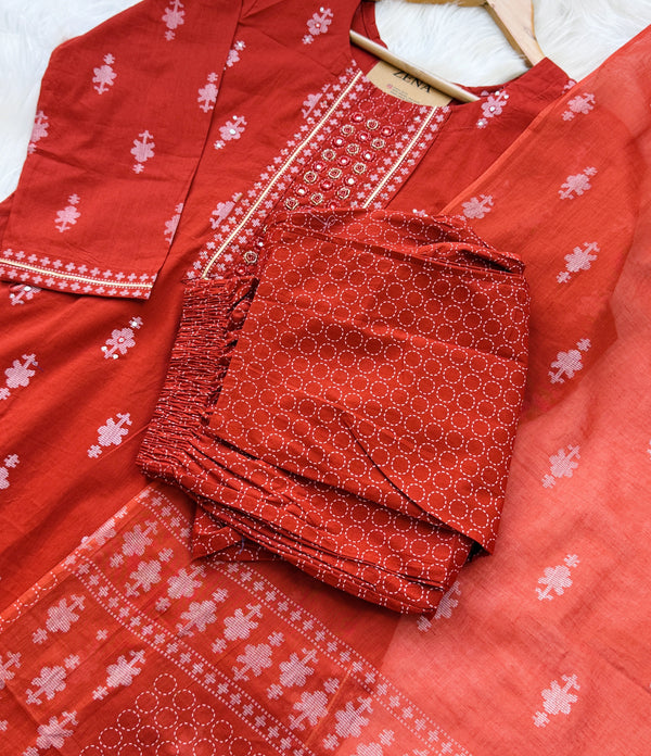 ✨ Pure Cotton Mirror Work Kurti Set ✨