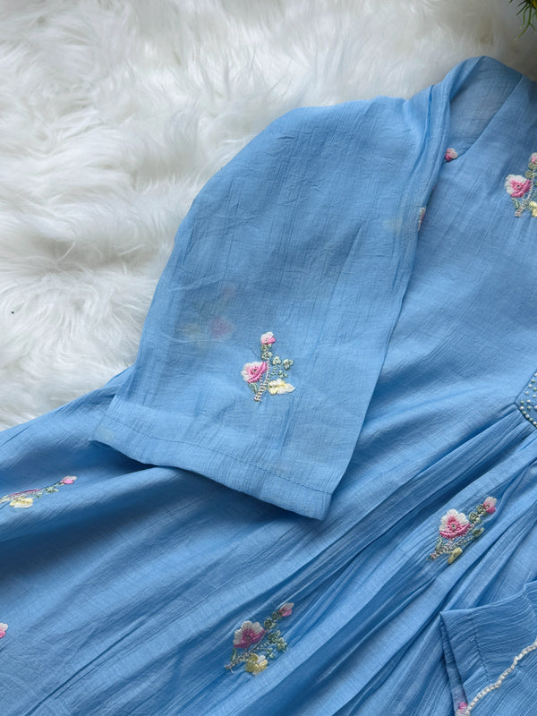 ✨ Imported Crush Rayon Ready-to-Wear Embroidered Anarkali Set ✨