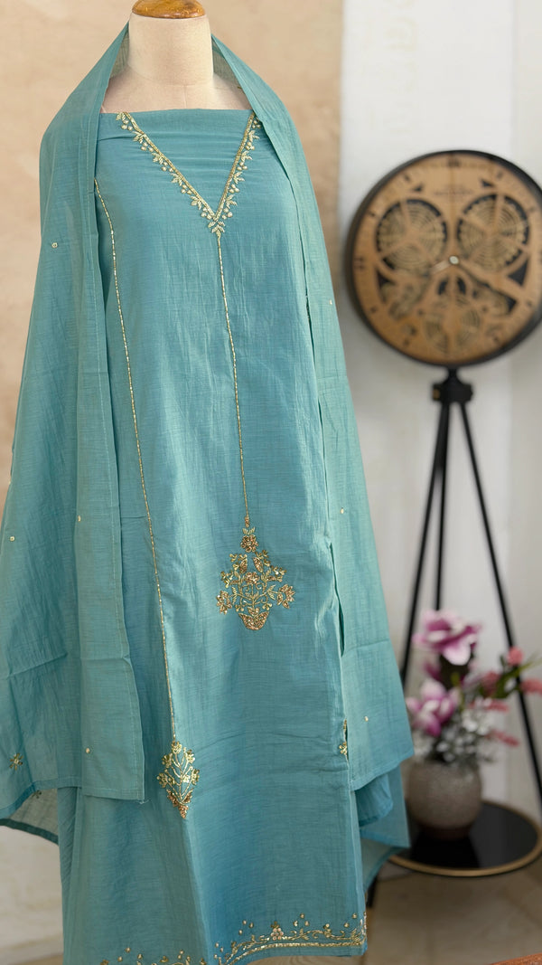 ✨ Premium Mul Chanderi Hand Work Unstitched Suit ✨
