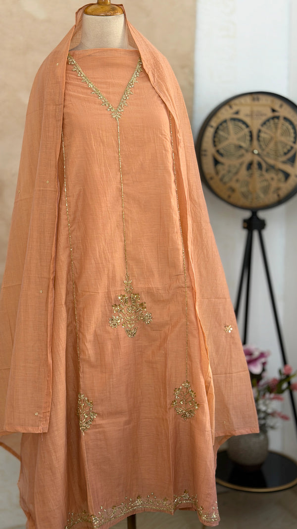 ✨ Premium Mul Chanderi Hand Work Unstitched Suit ✨