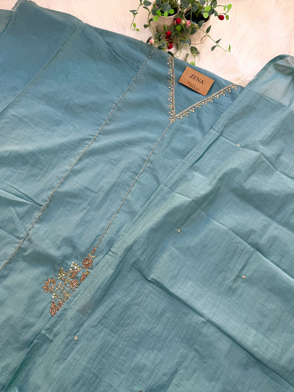 ✨ Premium Mul Chanderi Hand Work Unstitched Suit ✨