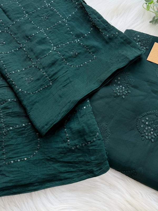 ✨ Unstitched Chanderi Hand Detailed Partywear Suit ✨